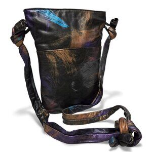 Vintage Fancy Nancy Brushstroke Painted Pattern Small Leather Crossbody Purse